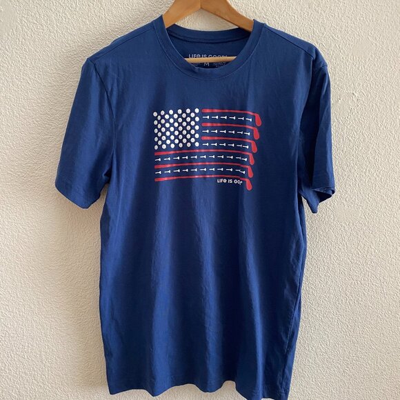 Life Is Good Golf Golfing USA Flag Short Sleeve T-Shirt Medium Blue Color - Picture 1 of 3